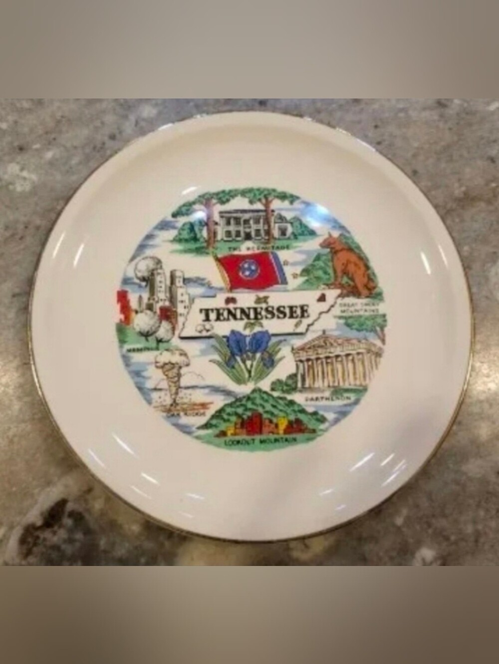 Vintage Tennessee State Souvenir Plate 9.5” Paden city Pottery Lookout Mountain